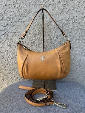 MCM Cognac Leather Shoulder Bag with Removable Strap